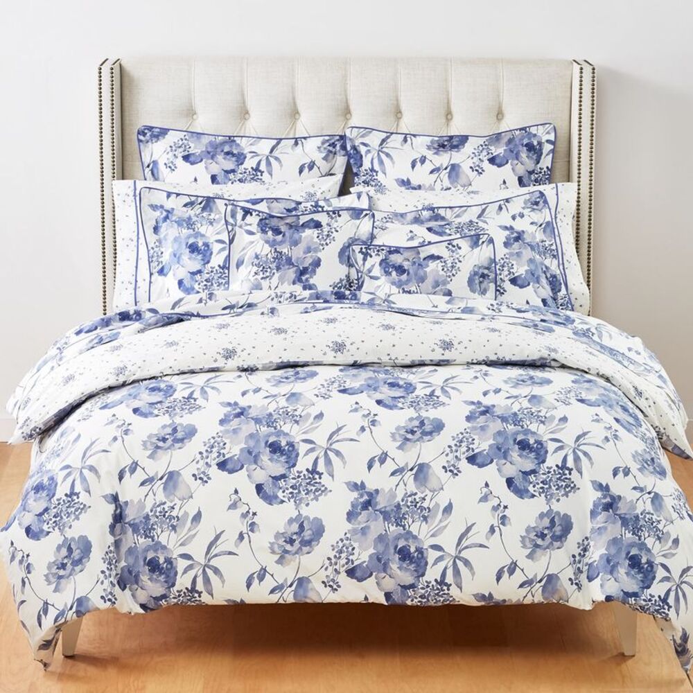 Anne de Solene Marquise Queen Duvet Cover Blue Pink Violets Flower - NWT $440